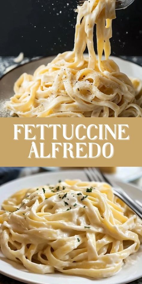 Fettuccine Alfredo Ingredients: 12 oz fettuccine pasta 1 cup heavy cream 1/2 cup unsalted butter 1 cup freshly grated Parmesan cheese 2 cloves garlic, minced Salt and black pepper, to taste Fresh parsley, chopped (for garnish) #Fettuccine #Alfredo Pasta Using Heavy Cream, Slow Cooker Fettuccine Alfredo, Broccoli Fettuccine Alfredo, Heavy Cream Pasta Recipes, Heavy Cream Pasta, One Pot Fettuccine Alfredo, Creamy Fettuccine Pasta, Fettachini Alfredo Recipes, Fettuccini Alfredo Recipe