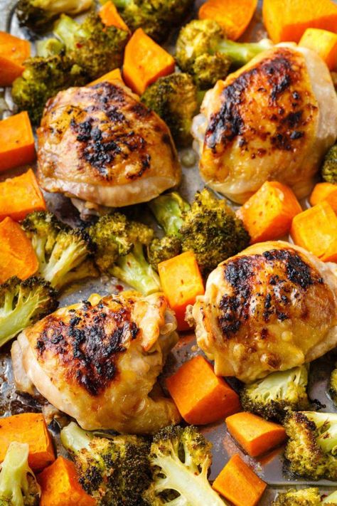 Chicken Thighs And Sweet Potatoes, Baked Boneless Chicken Thighs, Breakfast Family, Chicken Breast Crockpot Recipes, Crockpot Chicken Breast, Bone In Chicken Thighs, Sheet Pan Dinners Chicken, Easy Chicken Breast, Roasted Chicken Thighs