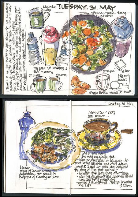 Food Journal Illustration, Eating Journal Food Diary, Sketch Design Ideas, Salad Sketch, Food Diary Ideas, Cook Journal, Food Sketchbook, Food Scrapbook, Food Journaling