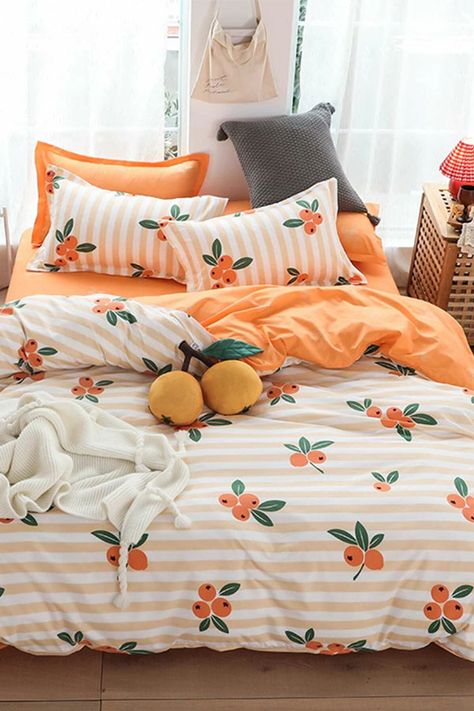 Orange Rooms, Adult Bedding, Cute Bedroom Ideas, Dekorasi Kamar Tidur, Orange Print, Teen Bedroom Decor, Cute Room Decor, Cozy Room, Room Ideas Bedroom