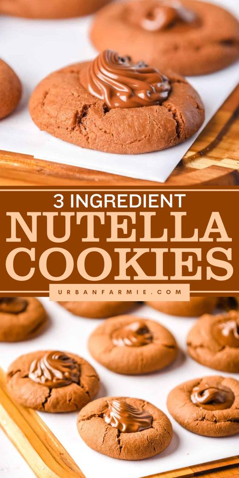 Quick and easy Halloween treat to make! This 3 ingredient Nutella Cookies recipe features Nutella, egg, and all-purpose flour. Serve this chewy cookie with rich, chocolatey hazelnut spread for easy Halloween party food! Two Ingredient Recipes Desserts, Nutella Soft Cookies, Three Ingredients Recipes, Easy At Home Sweet Treats, 5 Ingredient Recipes Dessert, Cookie Recipes 3 Ingredients, Nutella Cookies Recipe 3 Ingredients, Nutella Cookies 3 Ingredients, Fast Baking Recipes