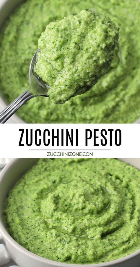 Make use of that garden zucchini with a batch of fresh zucchini pesto. Made with basil, zucchini, pine nuts, oil, and parmesan cheese, this pesto tastes creamy, fresh, and light - it's perfect for summer! Basil Zucchini, Canned Zucchini, Zucchini Salsa, Summer Sauce, Pesto Zucchini, Garden Zucchini, Easy Zucchini Recipes, Fresh Zucchini, Sauteed Zucchini