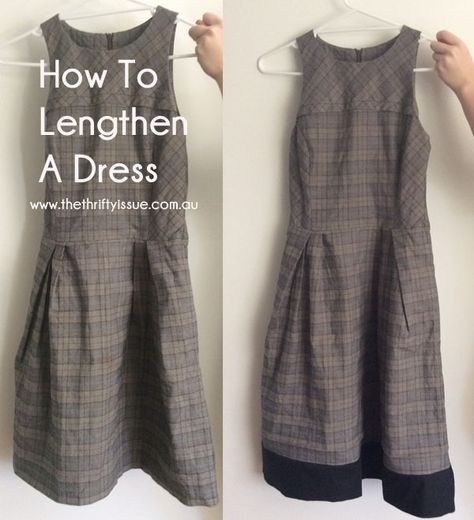 I often see dresses and skirts I like that fit me everywhere but that I wish were just that little bit longer. The op shops are full of them. I get around this dilemma by adding a contrast strip to the bottom of the dress. It’s quite easy to do, takes less than 30 minutes ... [Read more...] Lengthen Dress Ideas, Lengthening A Dress, How To Lengthen A Dress, Lengthen Dress, Thrifty Fashion, Club Outfits For Women, Sewing Alterations, Tall Person, I Like That