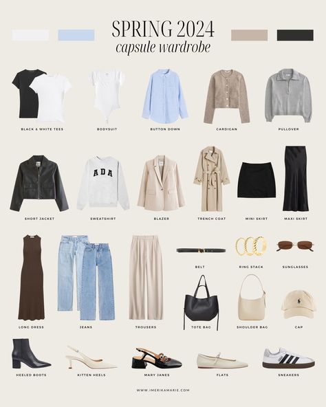 Spring 2024 Capsule Wardrobe + Outfit Ideas | Erika Marie Capsule Wardrobe Outfit Ideas, Capsule Wardrobe Casual, Capsule Wardrobe Women, Spring Summer Capsule Wardrobe, Classic Capsule Wardrobe, Capsule Wardrobe Outfits, Fashion Capsule Wardrobe, Spring Capsule, Spring Capsule Wardrobe