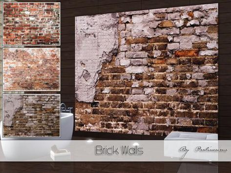 Pralinesims' Brick Walls Sims 4 Brick Wall Cc, Sims 4 Cc Brick Wallpaper, Sims 4 Wallpaper, Distressed Brick Wall, Rustic Brick Wall, Cc Packs, 4 Wallpaper, Brick Walls, Best Sims