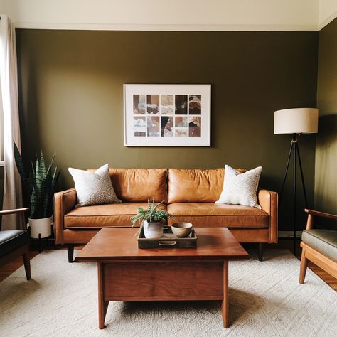 Colors That Go With Olive Green for Stunning Home Decor!💚💚💚 Olive And Tan Living Room, Olive Living Rooms, Tan Leather Sofa, Virtual Room Designer, Tan Living Room, Tan Leather Sofas, Interior Design Tools, Lush Plants, Home Garden Design