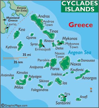 Map of Cyclades Islands Santorini is located to the most South of this  Island Complex Map Of Greek Islands, Greek Islands Map, Midway Islands, Greek Islands Vacation, Greek Islands To Visit, Dodecanese Islands, Best Greek Islands, Greek Vacation, Greece Map