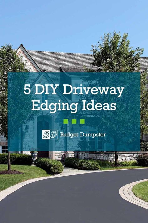 Looking for a practical way to improve your curb appeal? These DIY driveway border ideas will complement your home and prevent your lawn from washing away. #drivewayedging #drivewayborderideas #diy #homeimprovement #curbappeal Brick Edged Driveway, Blacktop Driveway Ideas, Diy Widen Driveway, Driveway Ditch Ideas, Asphalt Driveway Ideas Curb Appeal, Cement Driveway Ideas Curb Appeal, Concrete Driveway With Paver Border, Parking Pad Ideas Driveways Side Yards, Concrete Driveway Edging Ideas