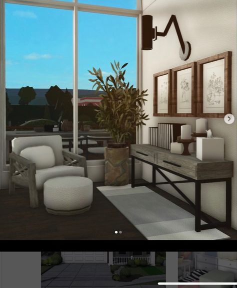 Bloxburg Apartment Reception, Bloxburg Main Entrance Ideas, Realistic Bloxburg Entryway, Bloxburg Seating Area, Mood Station Bloxburg Aesthetic, Foyer Ideas Entryway Bloxburg, Bloxburg Console Table Ideas, Bloxburg Interior Ideas Hallway, Bloxburg Modern Entryway