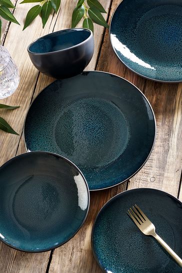 Teal Blue Logan Reactive Glaze 12 Piece Dinner Set Teal Plates, Teal Blue Color, Dull Colors, Reactive Glaze, Dinner Service, Side Plate, Unique Nature, Ceramic Tableware, Dinner Set