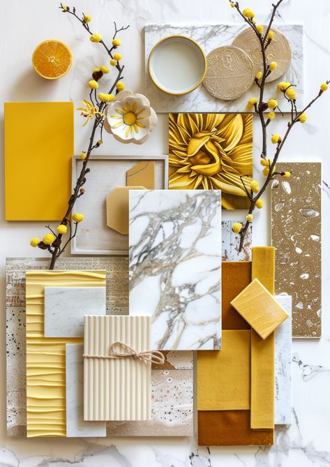 Yellow Moodboard, Modern Japanese Homes, Materials Board, Garden Flat, Materials Board Interior Design, Shadow Color, House Color Palettes, Material Board, Interior Design Consultation