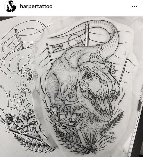 T-Rex Tattoo T Rex Tattoo Ideas, T. Rex Tattoo, T Rex Tattoo Design, Jurassic Park Tattoo Ideas, Dinosaur Sleeve Tattoo, Tyrannosaurus Rex Tattoo, T Rex Skull Tattoo, Dinosaur Tattoo Design, Raptor Tattoo