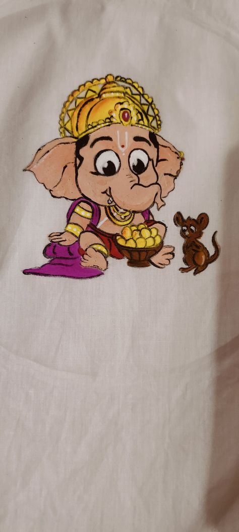 Paint Clothes, Kids Kurta, Krishna Drawing, Fabric Painting On Clothes, Ganesha Painting, Baby Dress Design, Blouse Neck, Blouse Neck Designs, Painted Clothes