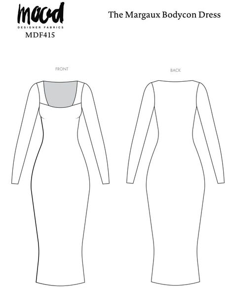 Maxi Dress With Sleeves Sewing Pattern, Bodycon Dress Sewing Pattern Free, Mock Neck Sewing Pattern, Bodycon Dress Pattern Free, Bodycon Dress Pattern Sewing, Mood Sewing Patterns Free, Mood Free Sewing Patterns, Sewing Patterns Dresses Free, Dress Making Patterns Free