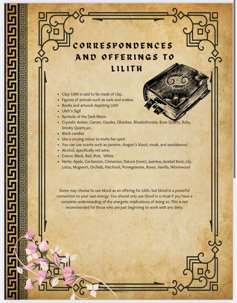 Lilith Goddess Correspondences, Lilith Summoning Spell, Lilith Associations, Lilith Correspondence, Lilith Grimoire, Invoking Lilith, Lilith Tattoos, Lilith Alter, Working With Lilith