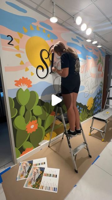 Tara Johnston | Mural Artist on Instagram: "Brand spankin’ new mural for Blue Tree Health in Austin, TX. Stay beautiful, y’all!💛" Tara Johnston, Mural Artist, Instagram Brand, Blue Tree, Artist On Instagram, Austin Tx, Kid Stuff, Austin, Mural