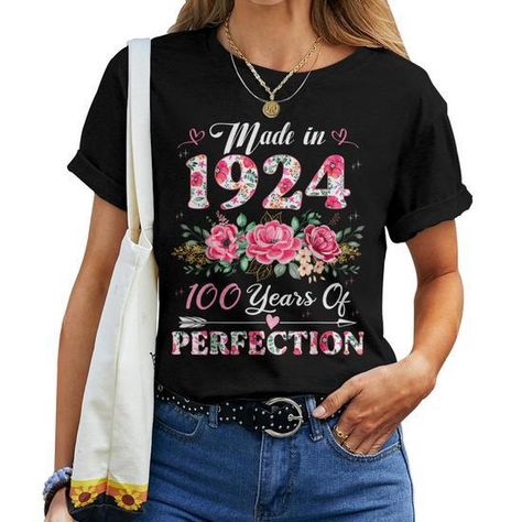 Shop 100 Year Old Made In 1924 Floral 100Th Birthday Women Women T-shirt high-quality, affordable prices with many colors and sizes. This product with unique design perfect gifts for any occasion, get your today! 40th Birthday For Women, Birthday Women, Red Crewneck, Henley Shirt Men, Husband Shirts, Beer Shirts, 80th Birthday, Birthday Woman, Tees For Women