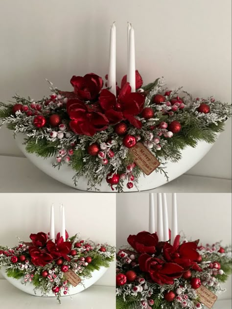 Christmas Flower Arrangements Ideas, Flower Arrangements Winter, Floral Arrangements Winter, Flower Garden Aesthetic, Flower Arrangements Ideas, Winter Flower Arrangements, Carillons Diy, Winter Floral Arrangements, Candle Decorations