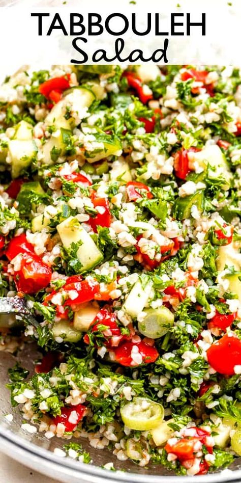 Camping Sides, Bulgar Recipes, Baked Eggplant Recipes, Salad Sides, Tabbouleh Salad Recipe, Bulgur Recipes, Tabouli Salad, Tabbouleh Recipe, Bulgar Wheat