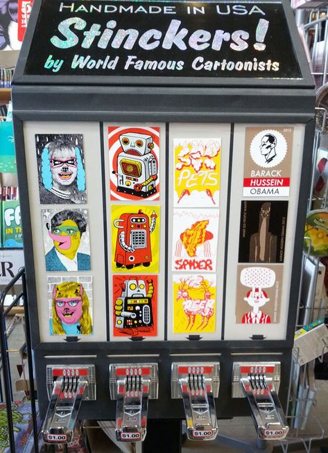 Big Brain Comics - Stinckers Coin-Operated Vending Machine Art O Mat, Art Fair Booth, Vending Machine Business, Big Brain, Sticker Machine, Pop Up Market, Brand Stickers, Coin Operated, Artist Collective