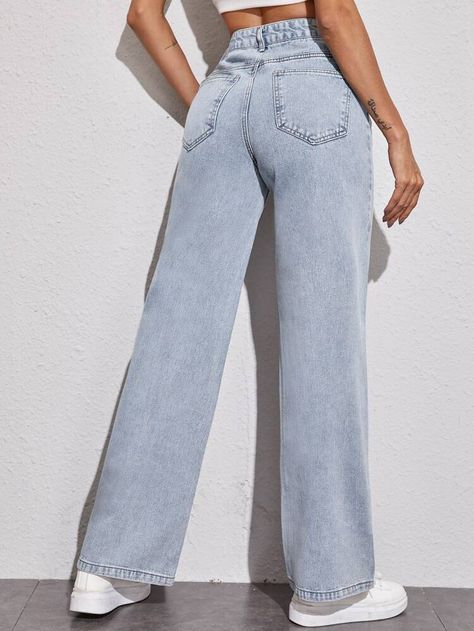 Acid Wash High-Rise Wide Leg Jeans | SHEIN USA Pantalones Boyfriend, Jeans Casual Outfit, Light Color Jeans, Wide Leg Pants Jeans, Wide Leg Jeans Outfit, High Waisted Wide Leg Jeans, Jeans Outfit Women, High Rise Wide Leg Jeans, Light Jeans