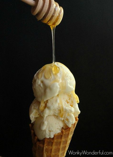 Honey Ricotta Ice Cream is unbelievably rich and creamy.  The wonderful honey flavor shines in this pure and simple, three ingredient homemade ice cream. Ricotta Ice Cream, Honey Ricotta, Honey Dessert, Scoop Of Ice Cream, Homemade Ice Cream Recipes, Sorbet Recipes, Honey Syrup, Ice Cream Popsicles, Cheat Meal