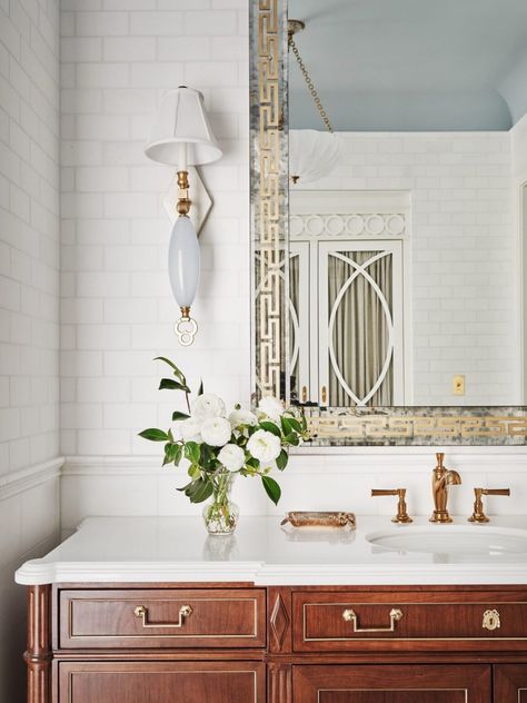 Tori Rubinson, Colonial Bathroom, Vintage Faucet, His And Hers Sinks, French Bathroom, Glam Pad, Bathroom Details, Bathroom Features, Cottage Style Home