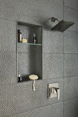 14 Biggest Tile Trends of 2024 Tile Trends 2024 Bathroom, Tile Trends 2024, 2024 Tile Trends, Bathroom Tile Trends 2024, Metallic Wall Tiles, Tiles Bathroom, Tile Trends, Porcelain Wall Tile, Metal Tile