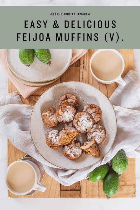 Soft and fruity feijoa muffins sweetened with coconut sugar – the perfect pair. A quick and delicious way to use up all your feijoas – a fave here in New Zealand! #feijoas #feijoarecipes Feijoa Muffins, Feijoa Recipes, Recipes Muffins, Guava Recipes, Pineapple Guava, Fruit Pineapple, Loaf Cakes, Recipes Bread, Bread Muffins