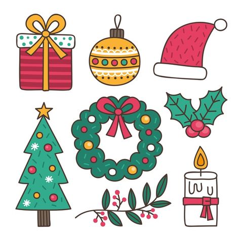 Hand drawn illustrations christmas eleme... | Free Vector #Freepik #freevector Xmas Sticker, Christmas Embroidery Patterns, Christmas Doodles, Christmas Card Crafts, Funny Christmas Cards, Watercolor Christmas, Christmas Drawing, Paper Crafts Diy Tutorials, Jingle All The Way