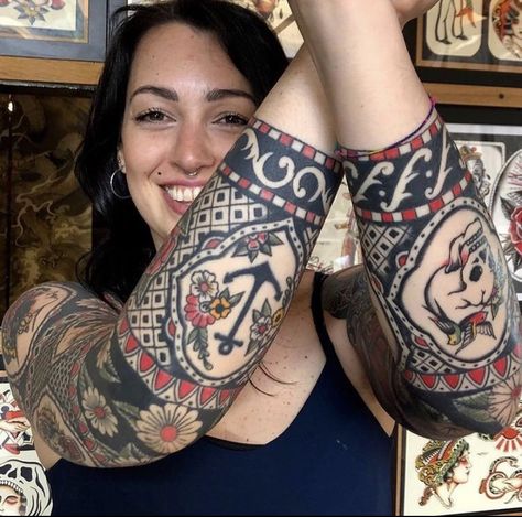 Traditional Tattoo Sleeve Filler, Traditional Tattoo Arm, Mosaic Tattoo, Traditional Tattoo Filler, Old School Tattoo Sleeve, American Traditional Sleeve, Old School Traditional, Arm Sleeve Tattoo, Tattoo Sleeve Filler