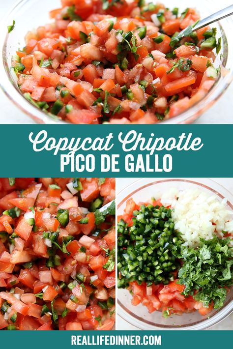 Chipotle Copycat Recipes Ground Beef, Chipotle Copycat Recipes Bowls Chicken, Pico De Galo Recipes Chipotle, Chipotle Night At Home, Chipotle Veggies Copycat, Chipotle Copycat Salsa Recipes, Chipotle Copycat Guacamole, Chipotle Mild Salsa Recipe, Chipotle Bowl Copycat