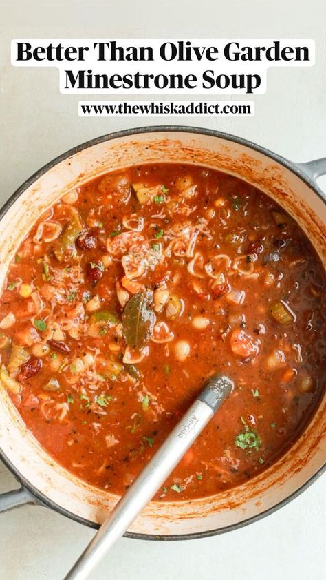 Minestrone in Italian means serving a thick vegetable soup. Calling Minestrone Soup is like calling it soup soup! This thick vegetable soup is made in a hearty and herby thick tomato broth, which is packed with seasonal vegetables, cannellini, or red kidney beans, and some small variety of pasta. I love to add vegetables like corn, zucchini, and French beans. You can also add, different squashes, and potatoes to make this soup even more filling! A hearty base of almost all soups is onions, carrots and celery, and so are they in this recipe. Ministroni Soup Recipe, Classic Minestrone Soup Recipe, Olive Garden Minestrone, Kidney Bean Soup, Canned Diced Tomatoes, Pasta And Beans, Olive Garden Minestrone Soup, Recipes With Kidney Beans, Corn Zucchini