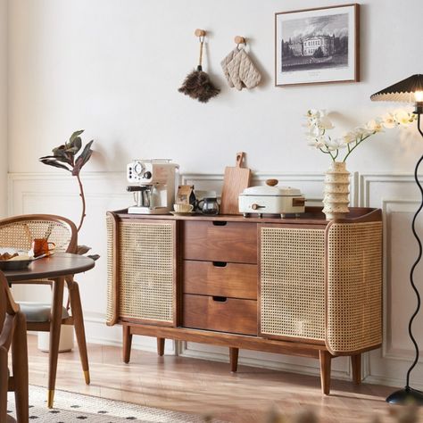 Vintage Sideboard Living Room Tea Cabinet - Cane Wood Dresser | Habitature https://www.habitature.com/products/dresser-rattan-wood This beautiful cabinet gives your room or entry way an instant makeover, with the natural charm brought by its rattan and wood accents. Rattan Cabinet, Rattan Sideboard, Rattan Weaving, Sideboards Living Room, Beautiful Cabinet, Kitchen Sideboard, White Ash, Modern Sideboard, Vintage Sideboard