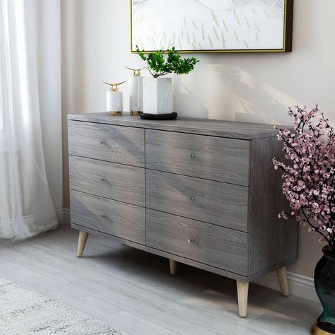 Etta Avenue™ Teen Abril 6 Drawer 47'' W & Reviews | Wayfair Dresser Wood, Moody Decor, Grey Dresser, Grey Bedroom, Bedroom Dresser, Bohemian Living Room, Double Dresser, 6 Drawer Dresser, Furniture Of America