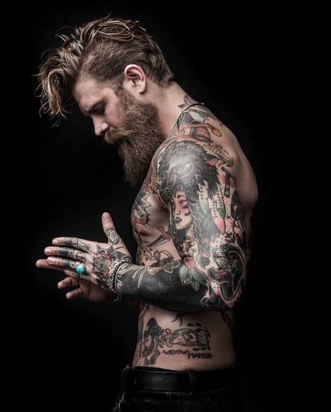 Modern Viking style | Josh Mario John Barba Hipster, Josh Mario John, Man With Tattoos, Modern Viking, Beard Tattoo, Inked Men, Beard Balm, Sleeve Tattoos For Women, 인물 사진