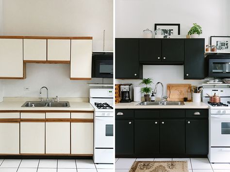 Rental Kitchen Makeover, Laminate Kitchen Cabinets, Melamine Cabinets, Laminate Cabinets, Rental Kitchen, Laminate Kitchen, Kitchen Cabinets Makeover, The Everygirl, Apartment Kitchen