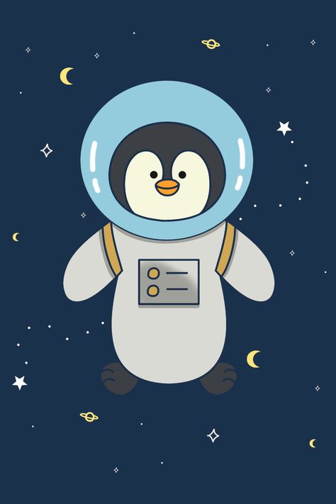 Penguin Astronaut, Space Penguin, Astronaut Illustration, Illustration For Kids, Penguin Illustration, Moon Planet, Astronaut Wallpaper, Kawaii Penguin, Cute Doodle