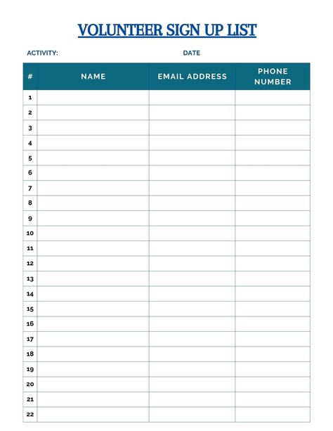 Volunteer Sign Up Sheet Printable Free, Church Volunteers, Volunteer Coordinator, Volunteer Recruitment, Recruitment Process, Community Activities, Registration Form, Cheer Coaches, Archery