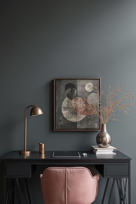 Add style to your space with these nine essential paint colors for 2025. From moody tones to bright hues, these trends suit every taste! #EssentialColors #HomeStyle2025 #PaintInspo #ChosenFurniture Dark Paint Colors Bedroom, Bm Mysterious Paint, Sw Moody Paint Colors, Work Office Paint Colors, Jewel Tone Home Office, Paint Colors For Closets, Stunning Shade Sherwin Williams, Sherwin Williams Portsmouth, Sherwin Williams Bedroom Colors 2024