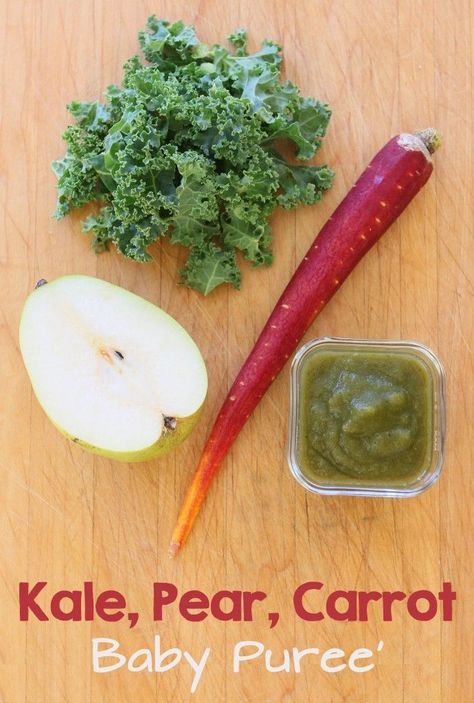 A wonderful baby first puree: kale, pear & carrot. Kale is a super food for adults…and for babies too!! #baby #babyfood #healthyfood #healthyrecipes #health Carrot Baby Puree, Carrot Baby, Baby Carrot Recipes, Diy Baby Food, Cheap Clean Eating, Baby & Toddler Food, Healthy Baby Food, Baby First Foods, Baby Puree Recipes