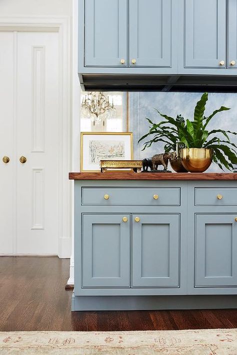 Butcher Block Countertops Blue Cabinets, Blue Butlers Pantry, Blue Cabinets With Butcher Block, Butlers Pantry Cabinets, Butcher Block Countertops Kitchen, Pantry Cabinets, Blue Kitchen Cabinets, Butlers Pantry, Countertop Design