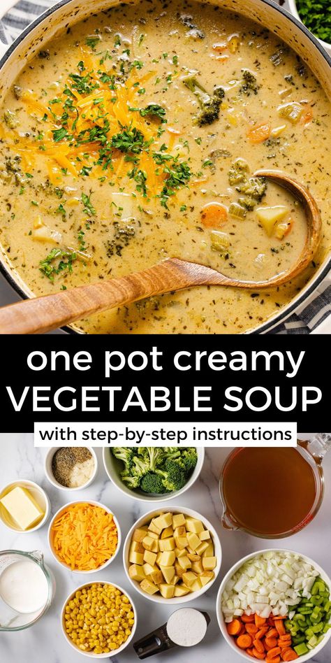 Creamy Vegetable Soup, Vegetable Soup Recipe, Veggie Soup, Fall Soups, Soup Dinner, Easy Soups, Easy Soup Recipes, Homemade Soup, Healthy Soup Recipes