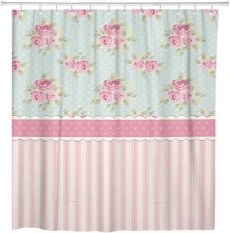 Amazon.com: ArtSocket Shower Curtain Pink Colorful Cute Shabby Chic Roses and Polka Dots Home Bathroom Decor Polyester Fabric Waterproof 72 x 72 Inches Set with Hooks : Home & Kitchen Shabby Chic Shower, Shabby Chic Shower Curtain, Girl Bathroom Decor, Luxury Shower Curtain, Shabby Chic Accessories, Home Bathroom Decor, Chic Shower Curtain, Bathroom Decor Themes, Vintage Bathroom Decor