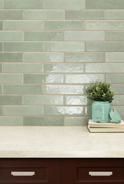 Room Scene Green Ceramic Tile, Glossy Ceramic Tile, Green Backsplash, Marble Tile Floor, Tile Grout, Green Tile, Kitchen Tiles Backsplash, Ceramic Wall Tiles, Green Ceramics