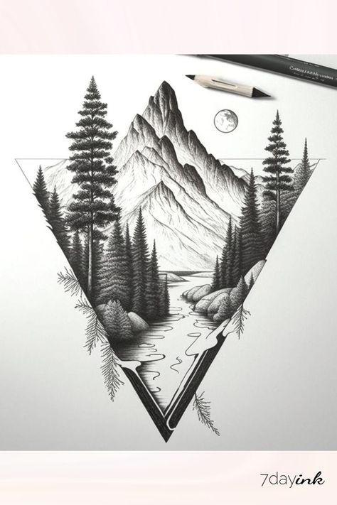 Norwegian Tattoo, Woods Tattoo, Moutain Tattoos, Wilderness Tattoo, Geometric Mountain Tattoo, Hexagon Tattoo, Wood Tattoo, Cowgirl Tattoos, Cool Nature