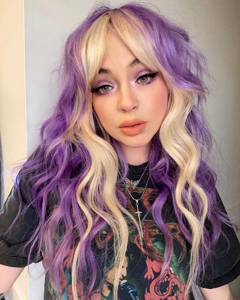 Hair inspo • Instagram Purple Highlights Blonde Hair, Pastel Goth Hair, Scene Hair Colors, Purple Blonde Hair, Gemini Hair, Lavender Hair Colors, Perfect Blonde Hair, Dyed Hair Pastel, Goth Hair