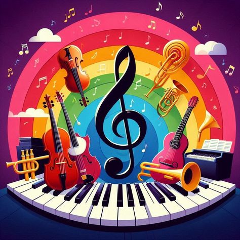 Rainbow Piano, Start Logo, Musical Wallpaper, Music Notes Art, Rainbow Music, School Board Decoration, Purple Flowers Wallpaper, Music Symbols, Fish Wallpaper