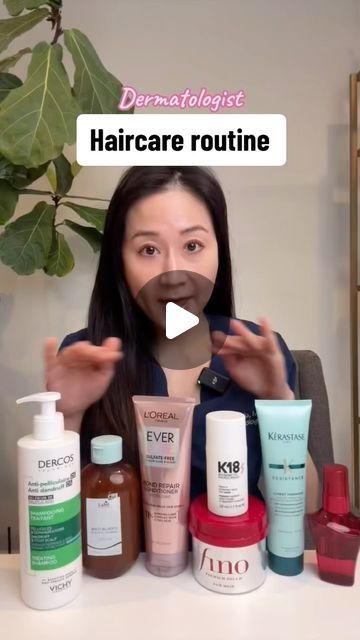 Jenny Liu, MD FAAD , Skincare expert on Instagram: "My typical haircare routine! Haircare should be personalized based on your hair type and goals. 

My Hair/scalp type: oily/dandruff prone scalp + dry, damaged and color treated ends.

My haircare goals: reduce postpartum hair shedding + grow longer and stronger hair

Like skincare I also like to try out different Haircare products- these are the ones I’m currently using but do stick to these categories in general 

@vichylaboratoires Dercos antidandruff shampoo 
@lador_kr Clarifying shampoo 
@lorealparis Bond Repair Conditioner 
@shiseido Fino Mask
@k18hair Bond Repair Treatment 
@kerastase_official Resistance leave in conditioner 
@shiseido Tsubaki Hair oil 

Do you enjoy these haircare videos? #haircareroutine #oilyscalp #dandruff #dama Best Leave In Conditioner For Dry Hair, Fino Haircare, Fino Mask, Best Shampoo For Oily Hair, Best Leave In Conditioner, Postpartum Hair, Shampoo For Dry Scalp, Haircare Routine, Good Shampoo And Conditioner