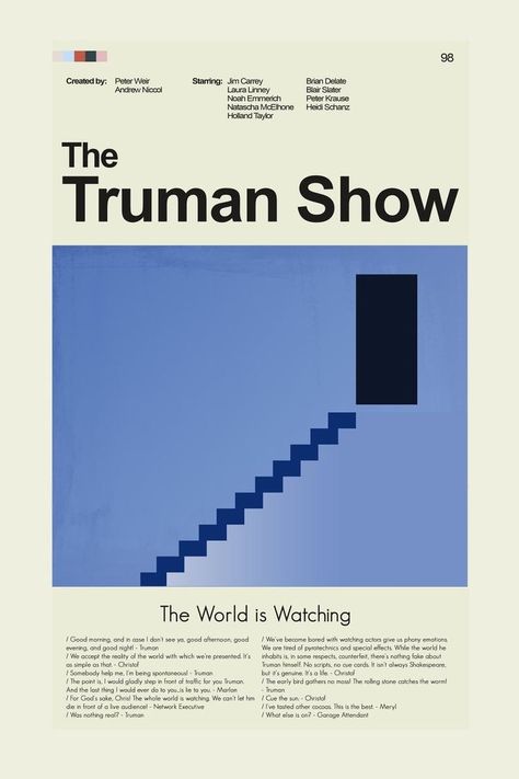 Film Graphic Design Poster, Graphic Design Posters Movie, Tv Show Graphic Design, Alternative Movie Posters Graphic Design, The Truman Show Wallpaper, Truman Show Aesthetic, The Truman Show Aesthetic, Project X Poster, Truman Show Wallpaper